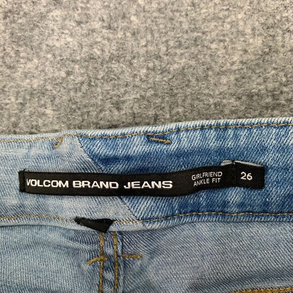 Volcom Jeans Womens 26 Blue Denim Girlfriend Crop Ankle Fit Raw Hem High Rise - Picture 5 of 13